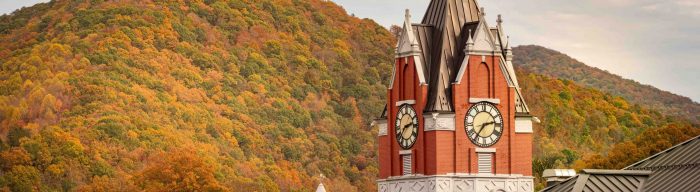 church in the fall mountains